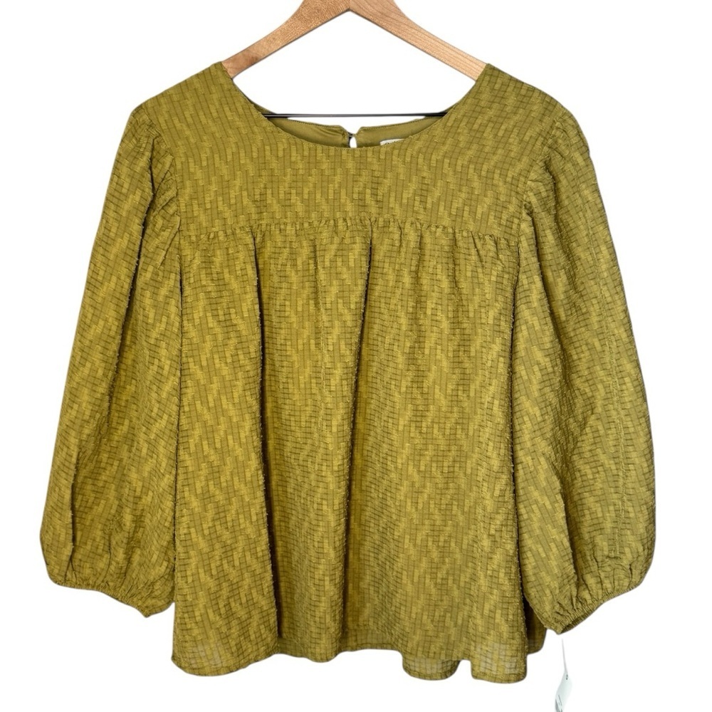 NWT Women’s Ophelia Roe Olive Woven Textured Babydoll Top Sz XL